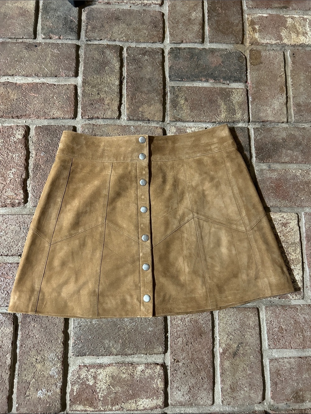 Sezane Button-Front Suede A-Line Skirt - Caramel